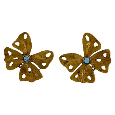 Pre-owned Saint Laurent Vintage Ysl Yves  By Robert Goossens Butterfly Rhinestone Earrings In Brown
