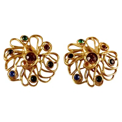 Pre-owned Saint Laurent Vintage Ysl Yves  By Robert Goossens Jewelled Openwork Earrings In Brown