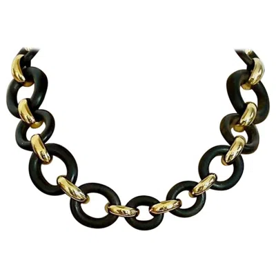 Pre-owned Saint Laurent Vintage Ysl Yves  By Robert Goossens Wood Metal Chain Link Necklace In Black
