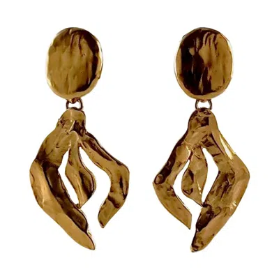 Pre-owned Saint Laurent Vintage Ysl Yves  Hammered Stylized Drop Earrings In Brown