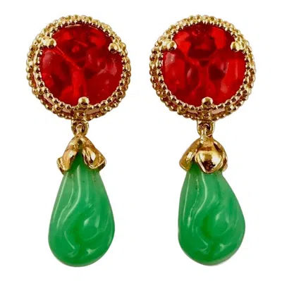 Pre-owned Saint Laurent Vintage Ysl Yves  Ruby Jade Poured Glass Drop Earrings In Green