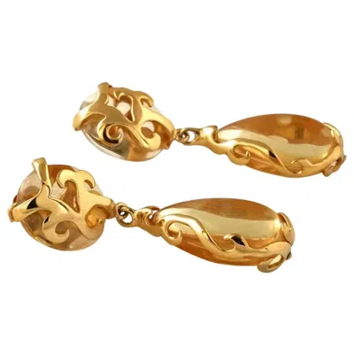 Pre-owned Saint Laurent Vintage Ysl Yves  Stylized Lucite Dangling Earrings In Brown