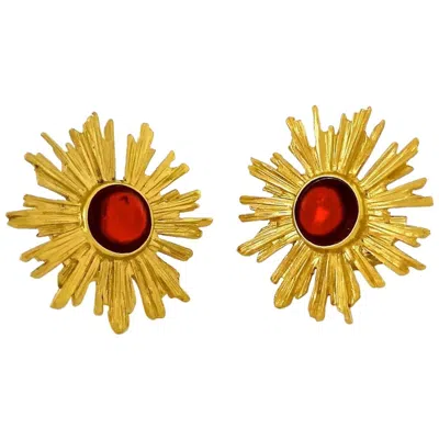 Pre-owned Saint Laurent Vintage Ysl Yves  Sunburst Ruby Stone Earrings In Orange