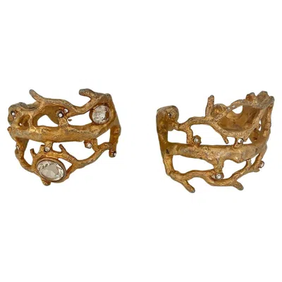 Pre-owned Saint Laurent Vintage Yves  70's Haute Couture Pair Of Gold Cuff In Multi