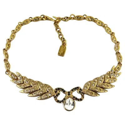 Pre-owned Saint Laurent Vintage Yves  Bow Leaf Rhinestone Necklace In Sand