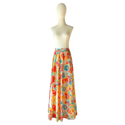 Pre-owned Saint Laurent Vintage Yves  Colorful Floral Maxi Skirt In Sand