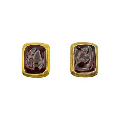 Pre-owned Saint Laurent Vintage Yves  Deep Red Pate De Verre Earrings 1980s