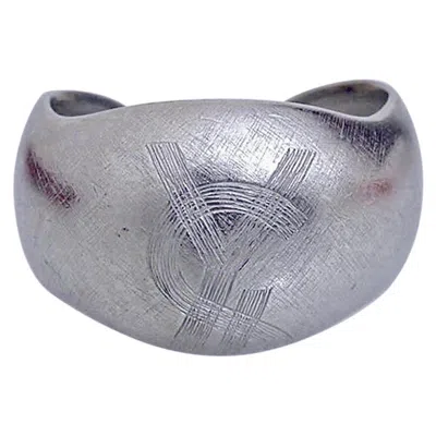 Pre-owned Saint Laurent Vintage Yves  Engraved Logo Cuff Bracelet In Gray