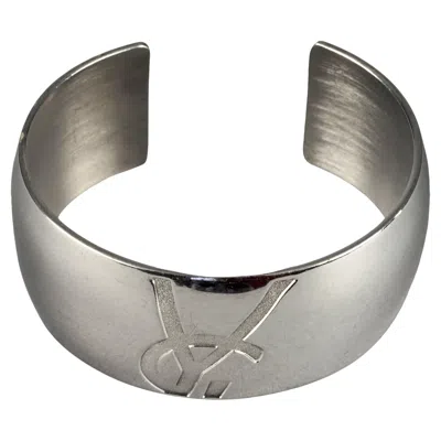 Pre-owned Saint Laurent Vintage Yves  Engraved Ysl Logo Sterling Silver Cuff Bracelet In Multi