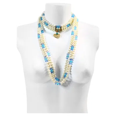 Pre-owned Saint Laurent Vintage Yves  Faux Pearl And Blue Bead Necklace, 1990s