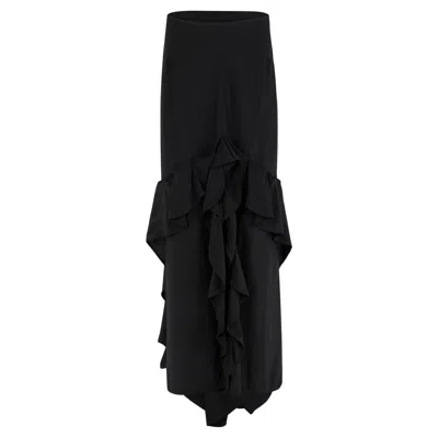 Pre-owned Saint Laurent Vintage Yves  F/w 2003 Black Ruffled Silk Maxi Skirt