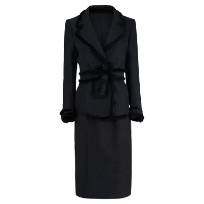 Pre-owned Saint Laurent Vintage Yves  F/w 2004 Black Mink Fur Trim Skirt Co Ord Set