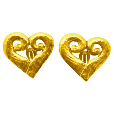 Pre-owned Saint Laurent Vintage Yves  Gold Clip-on Heart Earrings, 1980s In Multi