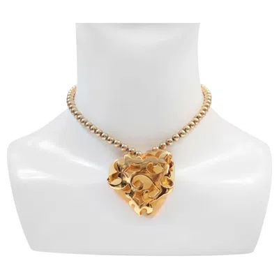 Pre-owned Saint Laurent Vintage Yves  Heart Pendant Necklace, Amber Resin, 1980s In Brown