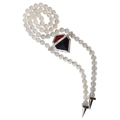 Pre-owned Saint Laurent Vintage Yves  Large Lucite Bead And Geometric Glass Necklace Ysl In Gray