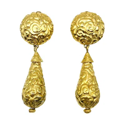 Pre-owned Saint Laurent Vintage Yves  Patterned Bomb Earrings 1980s In Brown