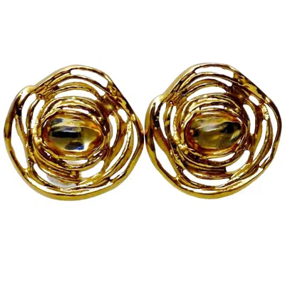 Pre-owned Saint Laurent Vintage Yves  Poured Glass Swirl Earrings In Brown
