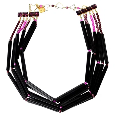 Pre-owned Saint Laurent Vintage Yves  Purple, Black Glass 6 Strand Necklace Rare