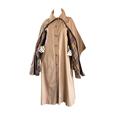 Pre-owned Saint Laurent Vintage Yves  ' Rive Gauche ' 1970s Khaki Plaid Cape Trench Jacket In Brown