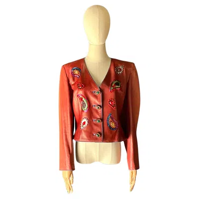 Pre-owned Saint Laurent Vintage Yves  Rive Gauche Embellished Leather Jacket In Brown
