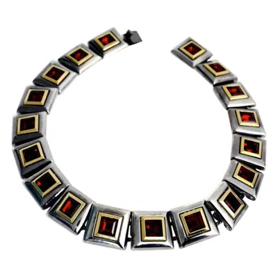 Pre-owned Saint Laurent Vintage Yves  Ruby Square Necklace In Black