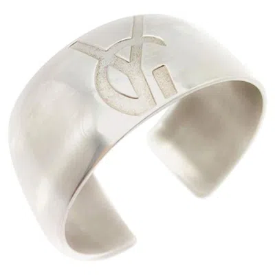 Pre-owned Saint Laurent Vintage Yves  Statement Ysl Sterling Silver Torque Logo Cuff 1980s In Sand