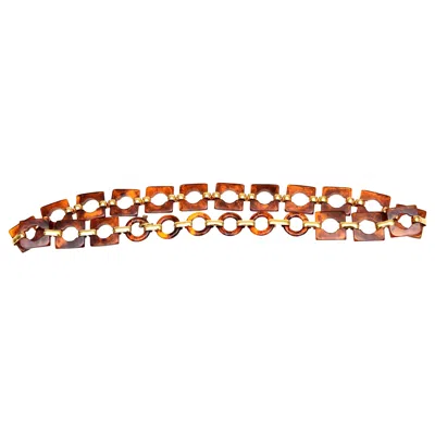 Pre-owned Saint Laurent Vintage Yves  Tortoise Resin And Brass Waist Hip Belt Circa !970's In Brown