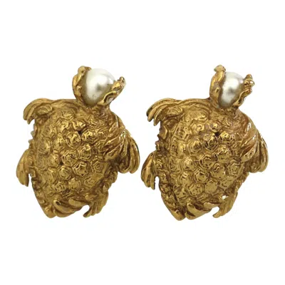 Pre-owned Saint Laurent Vintage Yves  Turtle Pearl Earrings In Brown
