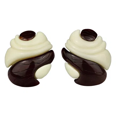 Pre-owned Saint Laurent Vintage Yves  Ysl Abstract Resin Earrings In Sand