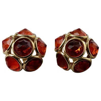 Pre-owned Saint Laurent Vintage Yves  Ysl Amber Flower Earrings In Brown