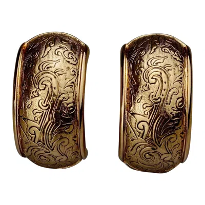 Pre-owned Saint Laurent Vintage Yves  Ysl Arabesque Hoop Earrings In Brown