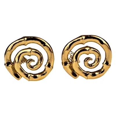 Pre-owned Saint Laurent Vintage Yves  Ysl Bamboo Spiral Earrings In Sand