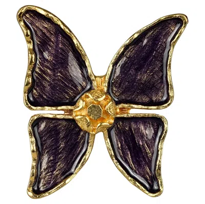 Pre-owned Saint Laurent Vintage Yves  Ysl Butterfly Enamel Brooch In Multi
