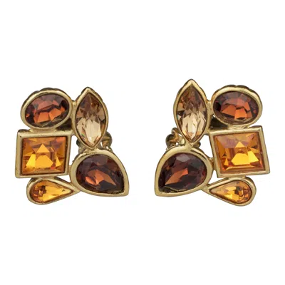 Pre-owned Saint Laurent Vintage Yves  Ysl By Goossens Citrine Amber Rhinestones Earrings In Brown