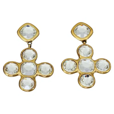 Pre-owned Saint Laurent Vintage Yves  Ysl By Goossens Clear Crystal Cross Dangling Earrings In Multi