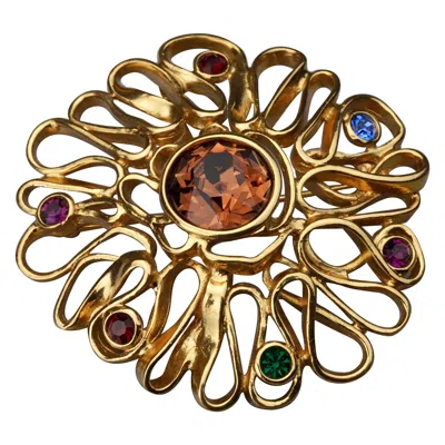 Pre-owned Saint Laurent Vintage Yves  Ysl By Goossens Rhinestone Wire Swirl Pendant Brooch In Brown