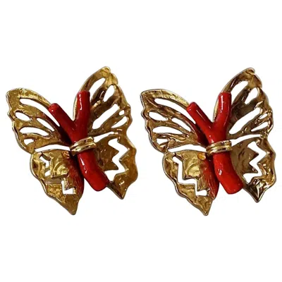Pre-owned Saint Laurent Vintage Yves  Ysl By Robert Goossens Butterfly Coral Branch Earring In Red