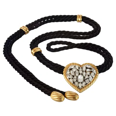 Pre-owned Saint Laurent Vintage Yves  Ysl By Robert Goossens Heart Rhinestone Cord Belt In Black