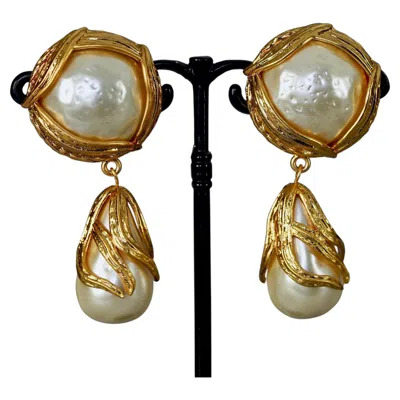 Pre-owned Saint Laurent Vintage Yves  Ysl By Robert Goossens Ornate Pearl Drop Earrings In Multi