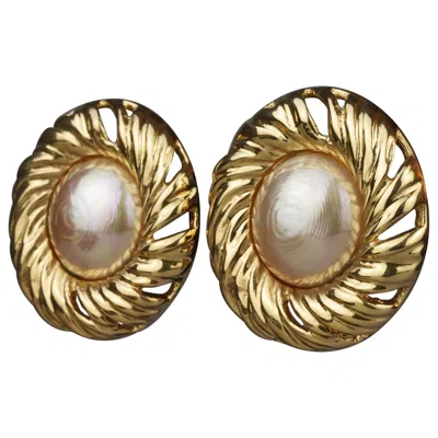 Pre-owned Saint Laurent Vintage Yves  Ysl By Robert Goossens Pearl Swirl Disc Earrings In Brown