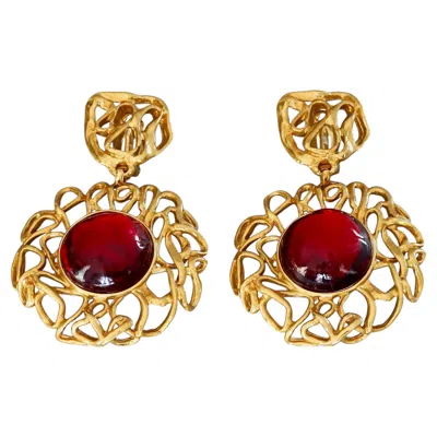 Pre-owned Saint Laurent Vintage Yves  Ysl By Robert Goossens Ruby Flower Dangling Earrings In Multi