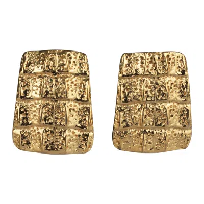 Pre-owned Saint Laurent Vintage Yves  Ysl Croco Embossed Earrings In Brown