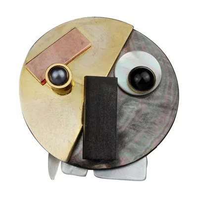 Pre-owned Saint Laurent Vintage Yves  Ysl Cubism Face Brooch In Brown