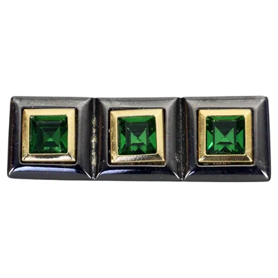 Pre-owned Saint Laurent Vintage Yves  Ysl Emerald Green Two Tone Bar Brooch
