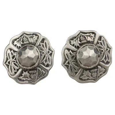 Pre-owned Saint Laurent Vintage Yves  Ysl Ethnic Flower Earrings In Gray