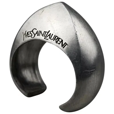 Pre-owned Saint Laurent Vintage Yves  Ysl Futuristic Asymmetric Cuff Bracelet In Black