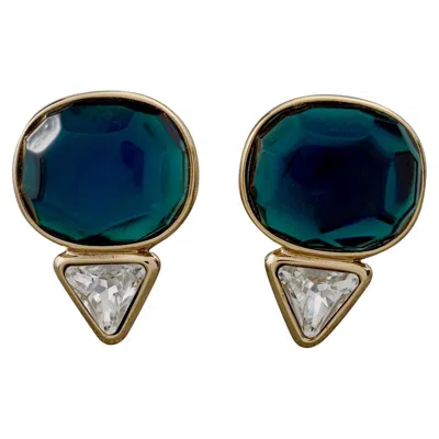 Pre-owned Saint Laurent Vintage Yves  Ysl Geometric Blue Faceted Stone Earrings