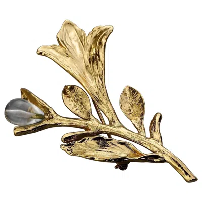 Pre-owned Saint Laurent Vintage Yves  Ysl Glass Flower Stem Brooch In Sand