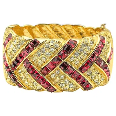 Pre-owned Saint Laurent Vintage Yves  Ysl Grand Fancy Cut Ruby Crystal Cuff 1980's In Multi