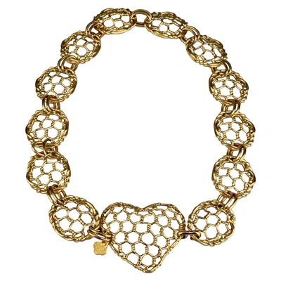 Pre-owned Saint Laurent Vintage Yves  Ysl Heart Mesh Link Belt In Sand